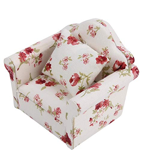 Mini Puppenhaus Sofa 1/12 Puppenhausmöbel Couch Blumenmuster Mini Möbel Sofa Set mit Rückenkissen(#1)