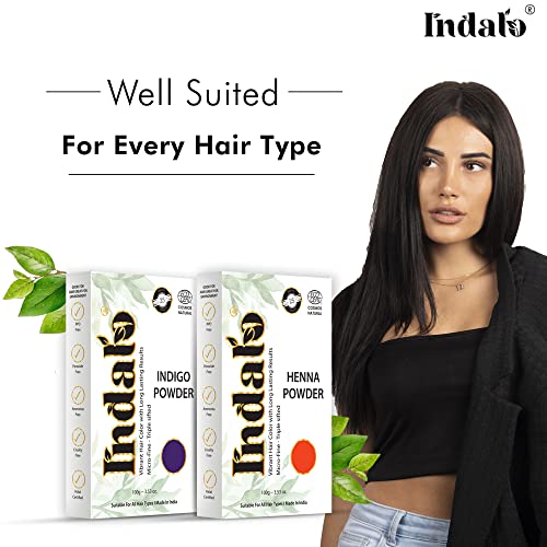 Image of Indalo Natural Henna & Indigo Hair Colour Powder, Combo for Hair Care and Conditioning Hair Growth, No Ammonia, No PPD, No Peroxide - (100g+100g)