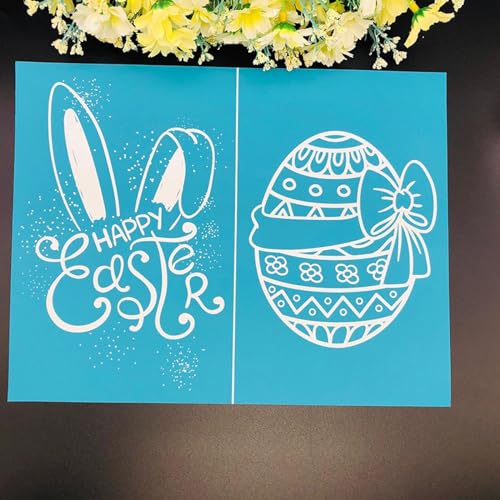 MANGOUSONG Screen Printing Kit,22x28cm Easter Decor Mesh Screen Stencils Self-Adhesive Silk Screen Printing Stencil Easter Bunny Easter Eggs Print F