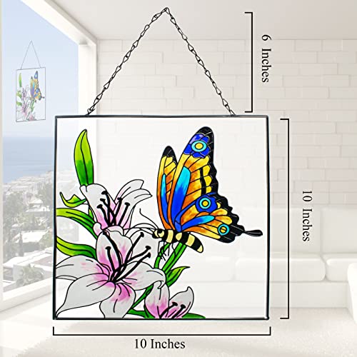 Vewogarden Butterfly Stain Glass Window Hanging, Suncatcher Panel With Metal Chain + Metal Sun Wall Art, 12.7 Inches Metal Wall Decor #TOP5