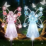Waterproof Solar Angel Lights, 2023 New Solar Angel Garden Stake Lights, Solar Powered Decorative Light for Garden Yard Patio Cemetery Grave Decorations (Pink+Blue)