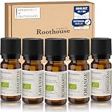 Roothouse Organics 100% Naturreine Ätherische Öle in Bio -Qualität – 5 X 10ml Set für Aromatherapie, Sauna-Aufgüsse und Entspannung