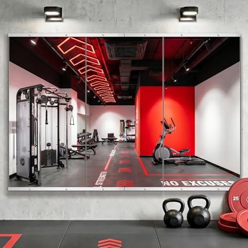 AMOISE Home Gym Mirror for Wall 50x25-3PCS Frameless Tempered Glass Mirror Large Full Length Mirror for Garage Workout Yoga Room Dance Studio & Home Exercise