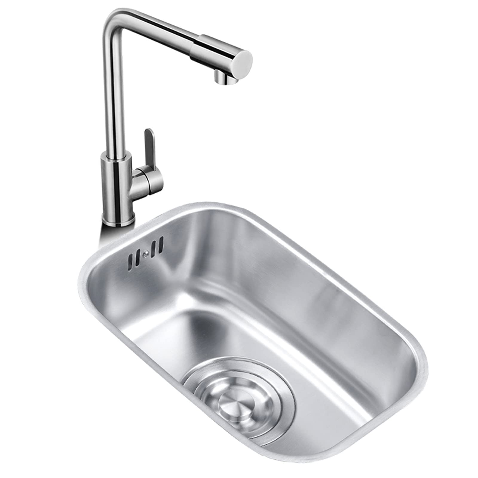Lavello da Cucina Mono Vasca ad Incasso o da Appoggio Lavello da Balcone in Acciaio Inossidabile 304, Processo di Trafilatura con Rubinetto a 360 ° 32.2 * 22.2cm