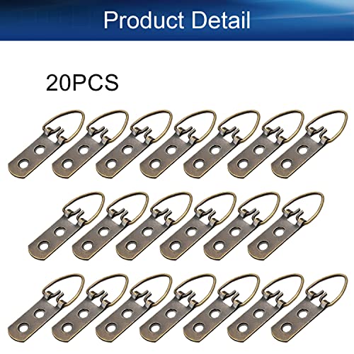 Image of 54mm x 16mm Double Holes D Ring Picture Hangers Hardware Assortment Kit, for Home Decoration Hanging Clock Paintings Artwork Creative Picture Frame Photo Hanging Solutions Bronze Tone 20pcs