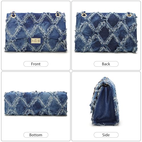 Image of Quilted Leather Crossbody Bags for Women Trendy Ladies Shoulder Purse Satchel HandBag with Chain Strap