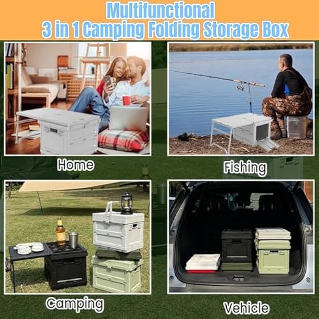 Multifunctional 3 in 1 Camping Folding Storage Box with Table, Handle Collapsible Bins Box and Warning Signs£¬Storage Bins With Lids 16.5L Camping Storage for Garage, Beach, Backyards, Picnic