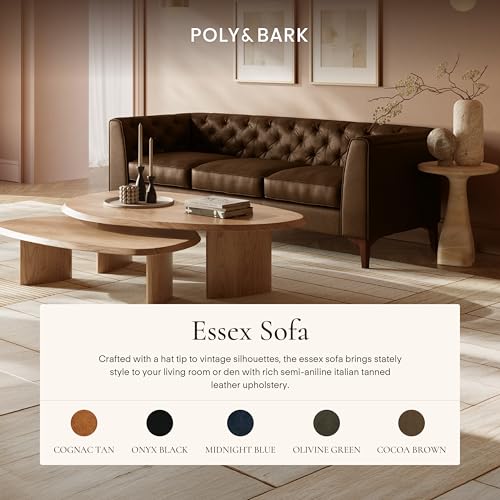 Image of Poly & BARK Essex 89 inch Full-Grain Italian Leather Sofa - Tufted Back, Feather-Down Comfort, Solid Wood Frame, Cocoa Brown