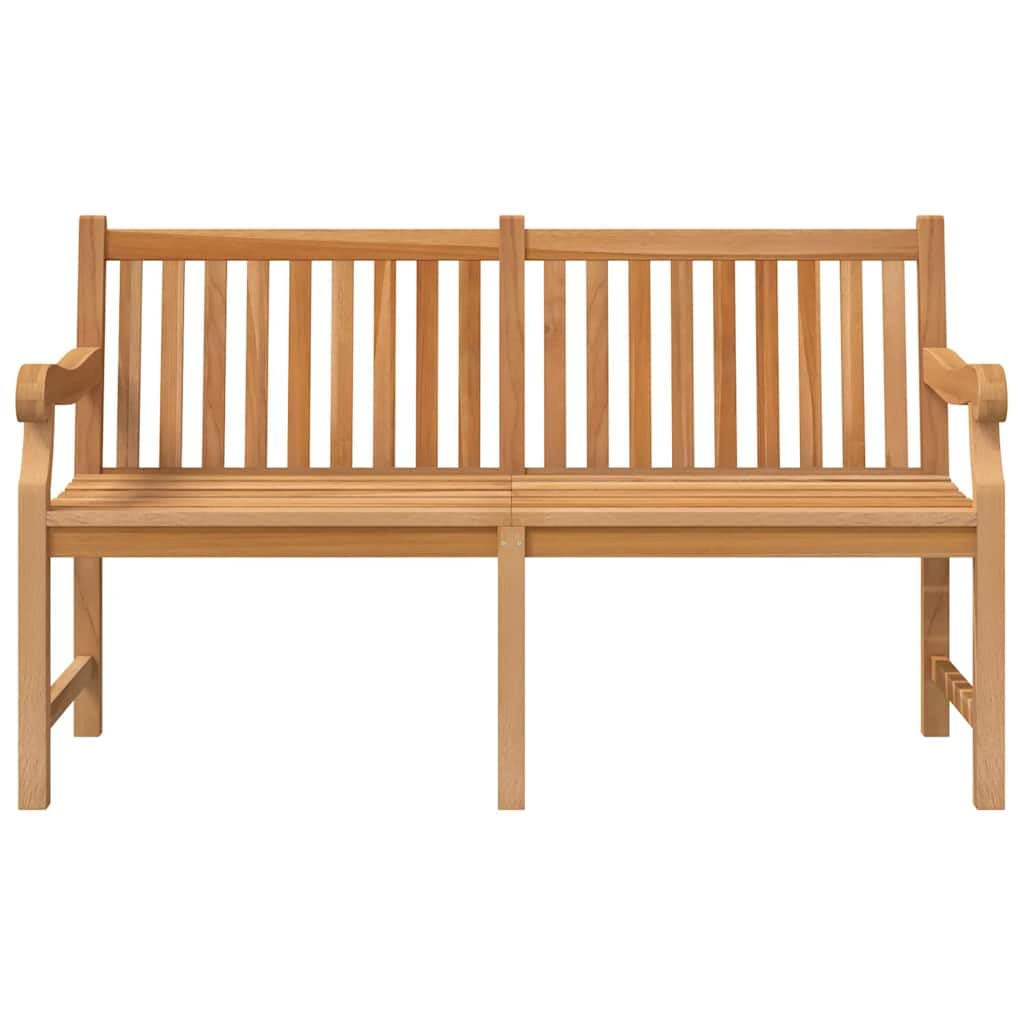 Ławka ogrodowa, 150 cm, lite drewno tekowe, z oparciem i podłokietnikami, odporna na warunki atmosferyczne, stabilne siedzisko na taras i do ogrodu, ławka drewniana do użytku na zewnątrz z