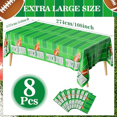Image of Football Tablecloth, 8 Pack Take Cover, 54 inchx108 inch Disposable Plastic Touchdown Take Cloth for Tailgate Birthday Party Supplies Superbowl Decorations