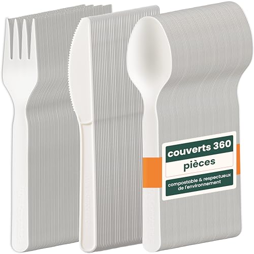 HAAGO 360 Couverts Réutilisables en PLA Blanc 18 cm / 7