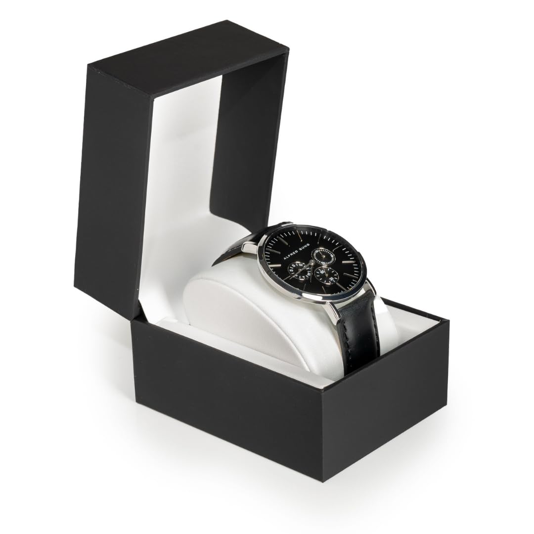 Prestige & Fancy Premium Black Watch Gift Box with Pillow – Single Watch case Storage Box PU Wristwatch Display Case Organizer for men and women for Christmas, Birthdays, Anniversary (Black)