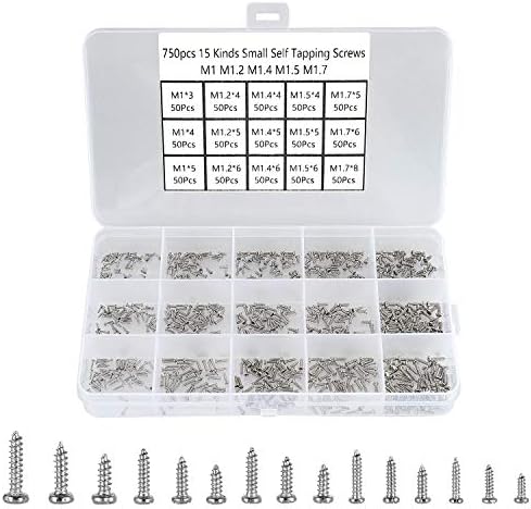 750pcs Silver Tiny Screws for Electronics, M1, M1.2, M1.4, M1.5, M1.7 Very Small Phillips Pan Head Self Tapping Screws, Micro Wood Screws, Mini Electronic Screws Assortment Kit-Carbon Steel