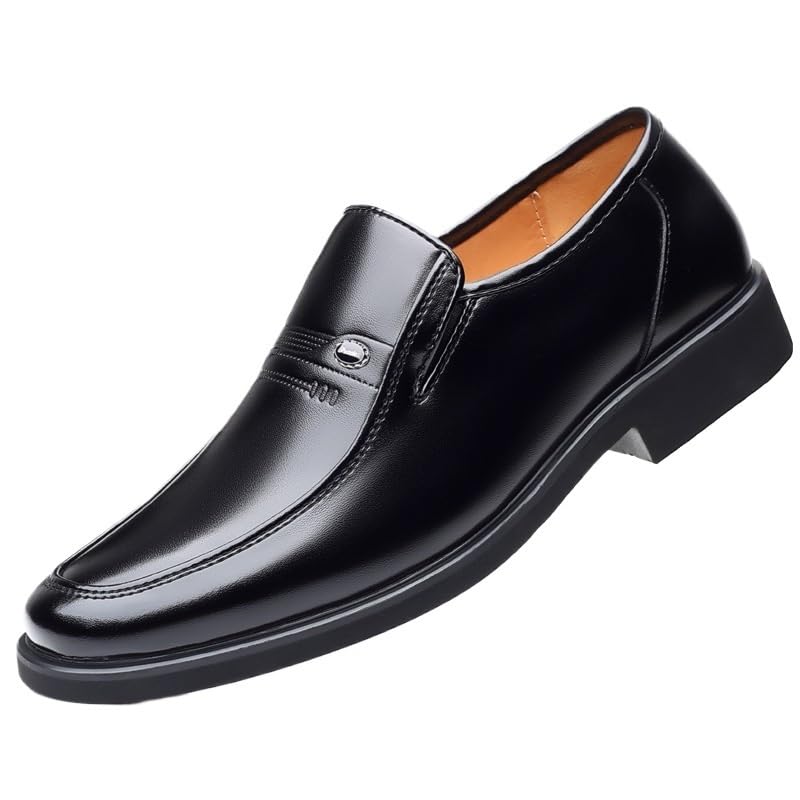 Mens Oxford Dress Shoes Genuine Leather Slip On Round Toe Non Slip Business Formal Office Wedding Footwear