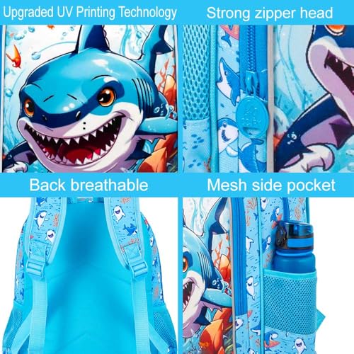 Image of CCJPX 3PCS Shark Backpack for Boys, 16 Inch Kids Water Resistant Preschool Bookbags, Cool Kindergarten School Backpacks and Lunch Box