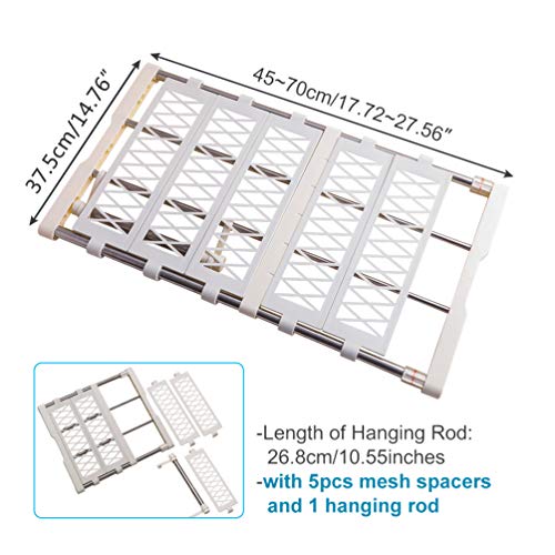 Tringle d'étagère de placard extensible réglable de 45 à 70 cm avec 5 entretoises