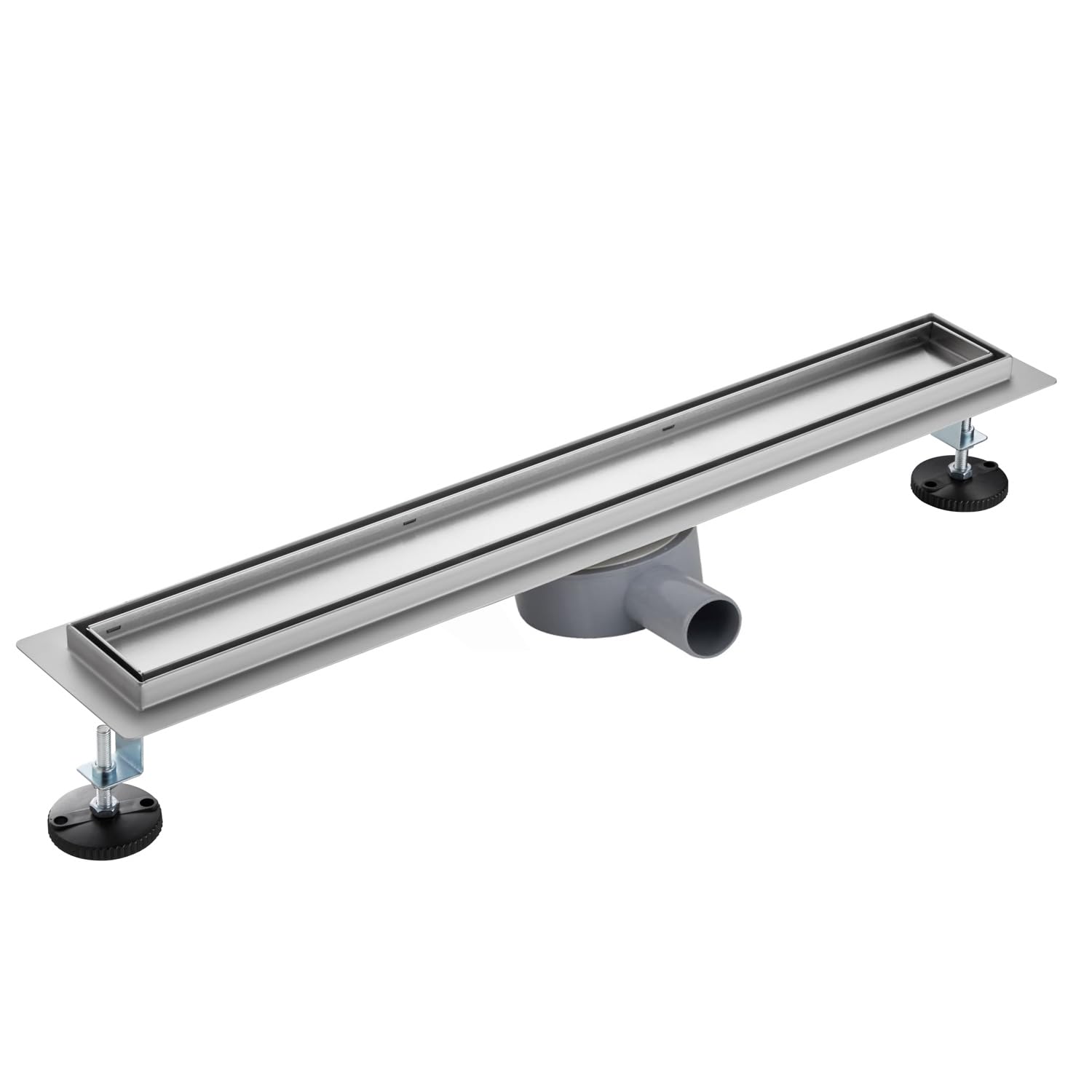Duschrinne 80 cm Komplettset, Edelstahl 304 Ablaufrinne, 360° drehbarer Siphon, Extra Flache befliesbare Duschrinne mit Haarsieb – bodenebene Dusche 50-120cm