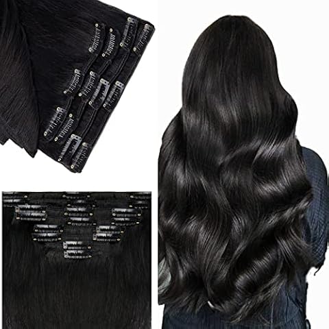 Benehair Clip in Hair Extensions 22 Inches Real Human Hair Extensions for Women Silky Straight Natural Hair Extensions Clip in Real Hair 8pcs Per Set with 18 Clips #1 Jet Black Cover