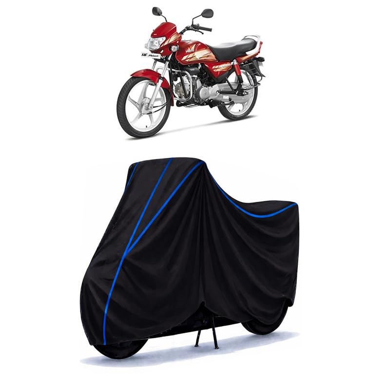 Image of Hero CD Deluxe Bike Cover Water Resistant Universal Motorcycle Rain | Heavy Duty UV Protection, Dust, Scratch Indoor Outdoor All Weather with Black Blue Piping Elastic