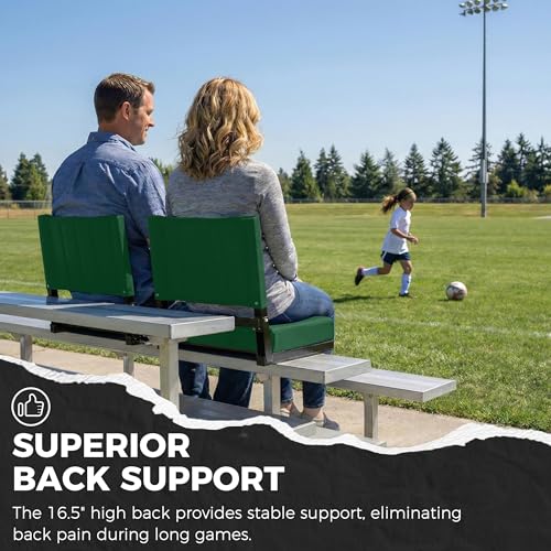 Image of SPORT BEATS Stadium Seats with Back Support Bleacher Chairs with Back and Cushion Thick Padded Bleacher Seats Includes Shoulder Strap Huntergreen 2pcs Regular - 17 inch W x 12 inch D x 16.5 inch H