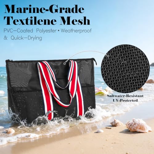 Image of Fammart Large Mesh Beach Bag for Women, Oversized Beach tote Swim Pool Bag