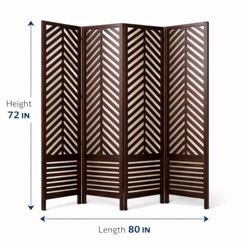 Image of Wooden Room Divider 6 Feet, 4-Panel Folding Wooden Partition for Living Room, Office, Pooja Room, Restaurant, Kitchen & Balcony (2W x 1.82H Meters). (Brown-Conical Pattern)