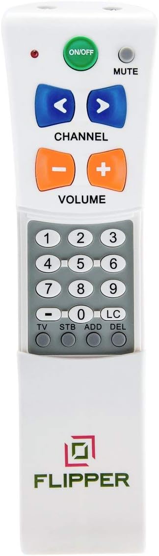 Flipper Big Button Universal TV Remote - Seniors, Elderly - Simple, Works TV & Cable - Favorite Channels - Learning - Supports IR Devices