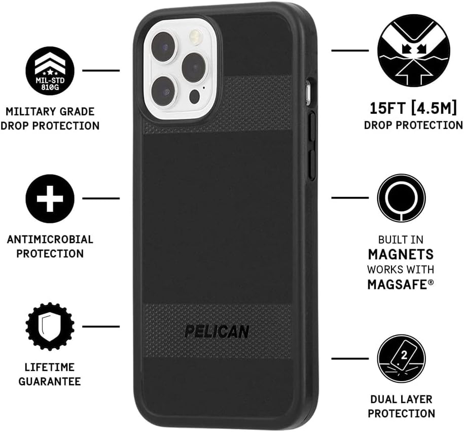 Pelican Protector Series - iPhone 13 Pro Max Case [15ft MIL-Grade Drop Protection] [Compatible with MagSafe] Magnetic Phone Case with Anti Scratch - Bumper Phone Cases for iPhone 13 Pro Max - Black