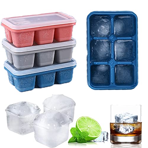Eiswürfelform Silikon 3er-Pack ? Große Silikon-Eiswürfelformen mit abnehmbaren Deckeln, wiederverwendbar und BPA-frei für Whiskey, Cocktails, stapelbare, flexible Cover