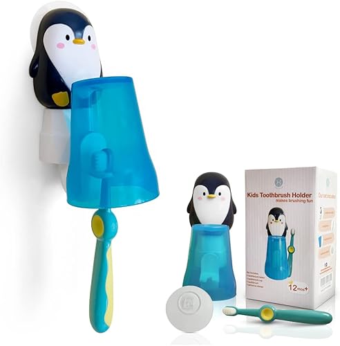 Miniatura 9 de Soporte para cepillo de dientes para niños montado en la pared, cepillo de dientes de cerdas ultra suaves de león para niños, soporte para cepillos