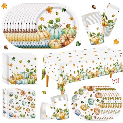 137pcs Thanksgiving Party Supplies Fall Watercolor Pumpkin Party Plates Napkins
