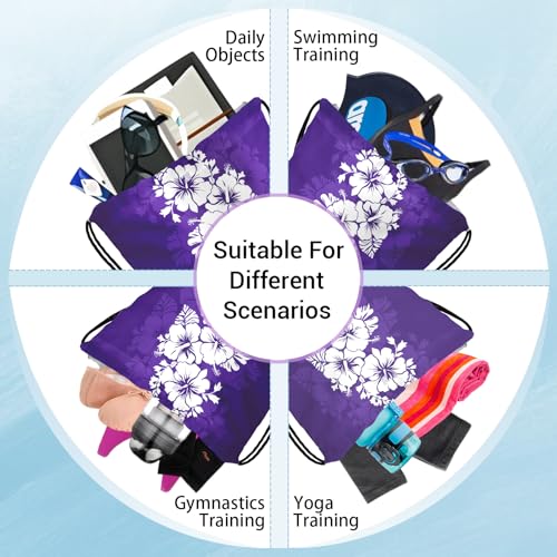 Image of Tropical Floral Gymnastics Grip Bag Purple Adjustable Athlete String Bag for Women Outdoor Grips