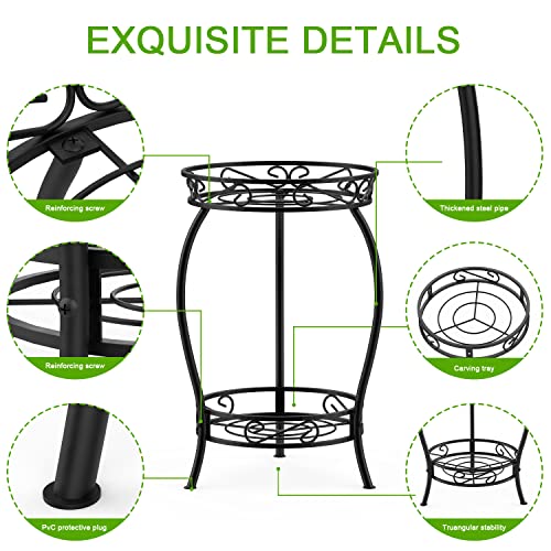 Bextcok Metal Plant Stand Rustproof Decorative Wrought Iron Flower Pot Rack 2 Tier Supports For Small Double Plants Indoor Outdoor Patio Corner Garden, Black (19Inch Short) #TOP3