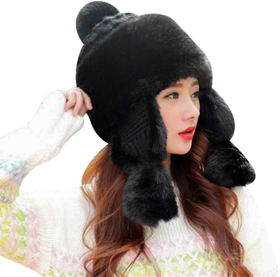 SIQITECHNO Winter Fur Trapper Hat for Women Girls Fur Hat Kint Hat Winter Trapper Hat with Earflap Russian Trooper Hat