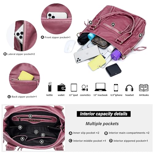 Image of Worldlyda Crossbody Bags for Women Large Tote Soft Leather Purses Washed Y2K Hobo Vintage Handbag Shoulder City Bag