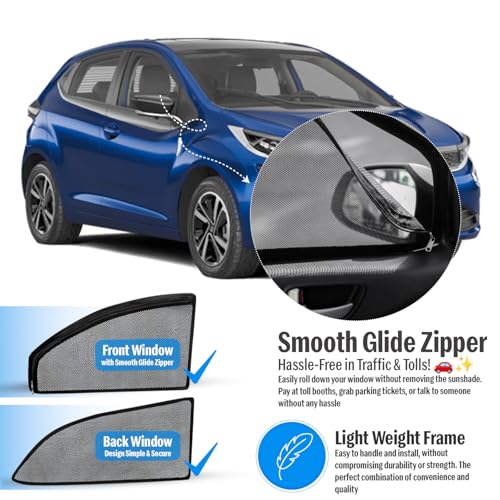 Image of Autofact Magnetic Car Sunshades Compatible with Tata Altroz (Set of 4) - Easy Installation, UV Protection, Keeps Car Cool (Front 2 with Zippers for Easy Access, Rear 2 Without Zippers)