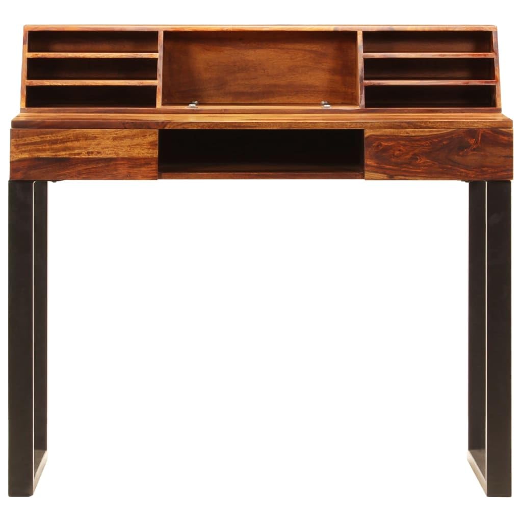 Scrivania Make Up Banco Da Lavoro Tavolo Gaming Tavolo Consolle Scrivania 110x50x94 cm Massello di Sheesham e Acciaio per Soggiorno Studio Sala Studio Camera Da Letto