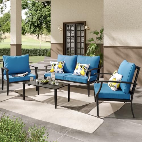 JOYURE 4 Pieces Patio Furniture Set w/loveseat,Coffe Table,Outdoor Con