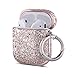 Produktbild ULAK Hülle Kompatibel mit AirPods 2&1, Luxus Glitzer Leder Schutzhülle mit Karabiner Surface Plating Gebundene Ausgabe Ladecase für Apple AirPods 1&2 (LED an der Frontseite Sichtbar) - Rosa Glitzer
