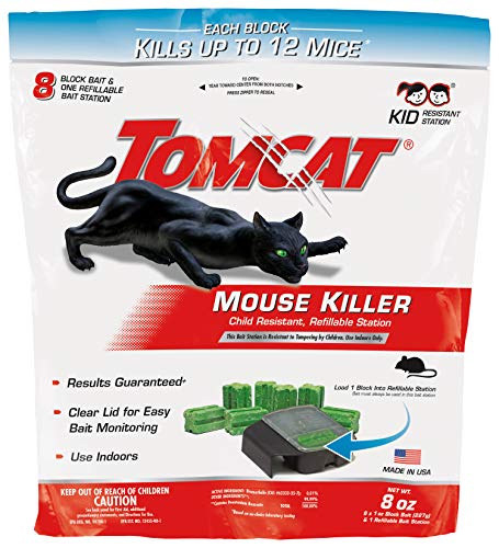 Tomcat Mouse Killer Refillable Bait Station for Indoor Use - Child Resistant, 1 Station with 8 Baits (Bag) Tomcat Mouse Killer Refillable Bait Station for Indoor Use - Child Resistant, 1 Station with 8 Baits (Bag)
