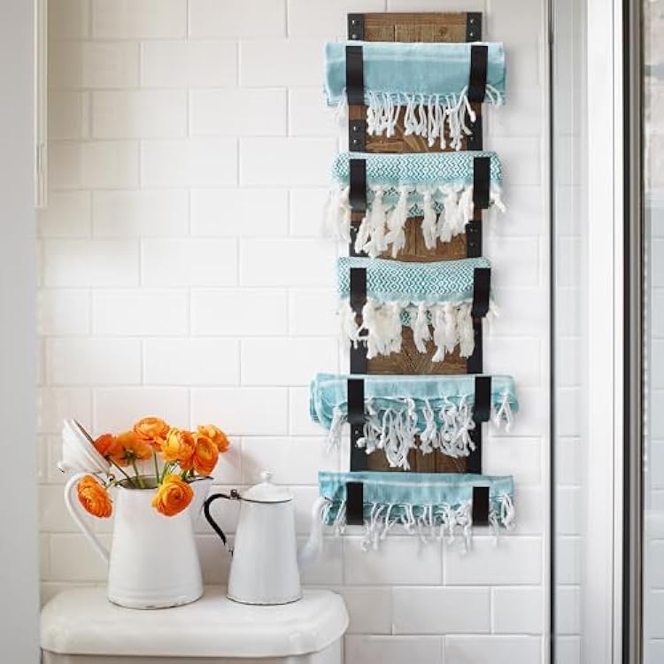 Autumn Alley Rustic Farmhouse Towel Rack for Rolled Towels Stunning Barn Wood Farmhouse Bathroom Decor for Wall Expertly Inlaid Wood with Matte Black Bar for Western Bathroom Decor