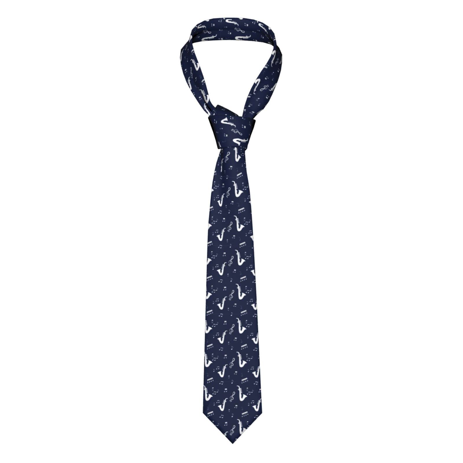 Oudrspo Music Notes Saxophones Ties for Men Business Wedding Party Suit Fashion Neck Ties Funny Neckties