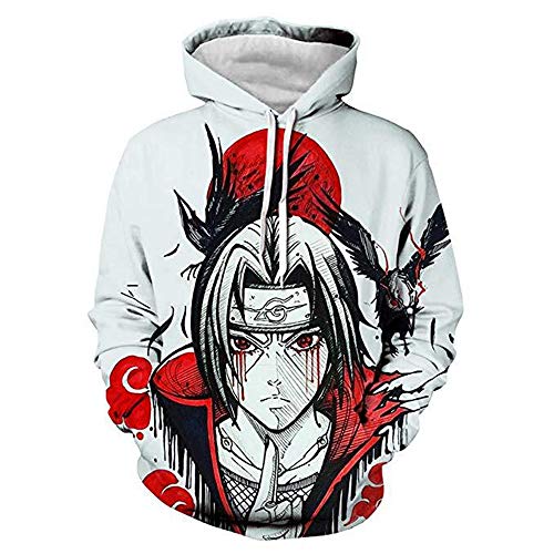 Wh1t3 Unisex Novelty 3D Printed with The Japanese Anime Naruto Hoodies,White,L