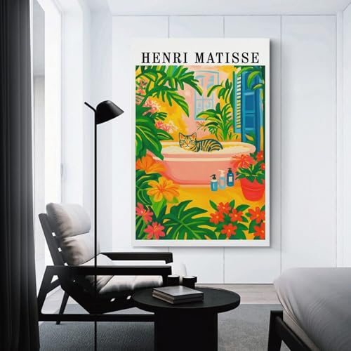 Tableau chat Matisse déco salon affiche esthétique salle de bain moderne 50x75cm