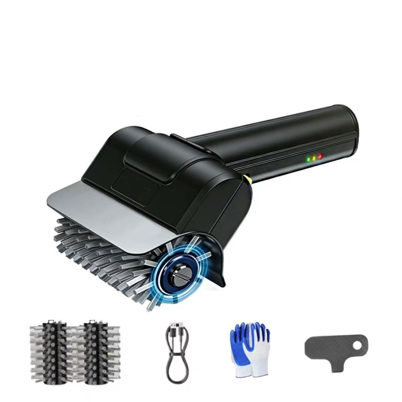 Cepillo limpiador de parrilla inalámbrico, cerdas de acero inoxidable resistentes, mango ergonómico, 1100 RPM para una limpieza eficiente del ahumador y la parrilla, fácil de usar