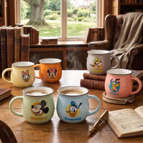 Image of Clay Craft Disney Mickey Mouse & Friends Ceramic Mug Set, Set of 6 | Character Printed Mugs with Mickey, Minnie, Donald, Daisy, Goofy & Pluto | Gift for Home, Office, Family & Disney Lovers | 170 ml