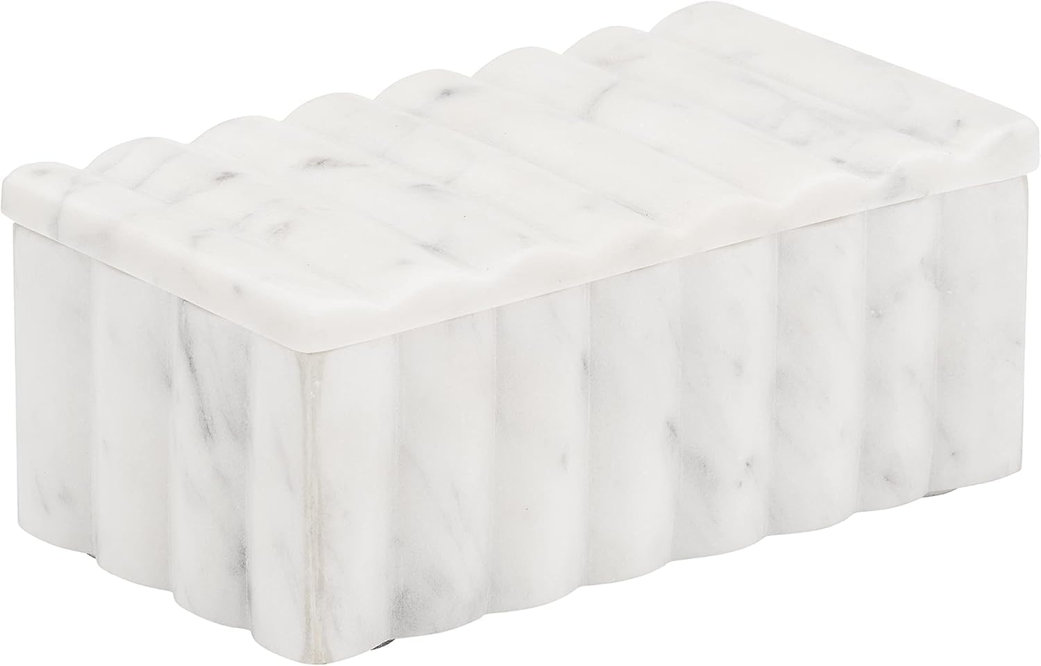 Marble Decorative Storage Box with Lid – Sculpted Fluted Home Organizer Keepsake Boxes for Jewelry – Chic Decorative Box for Office and Home Decor – 4"x3", White