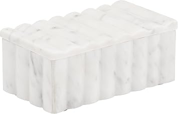 Marble Decorative Storage Box with Lid Sculpted Fluted Home Organizer Keepsake Boxes for Jewelry Chic Decorative Box for Office and Home Decor 4"x3", White