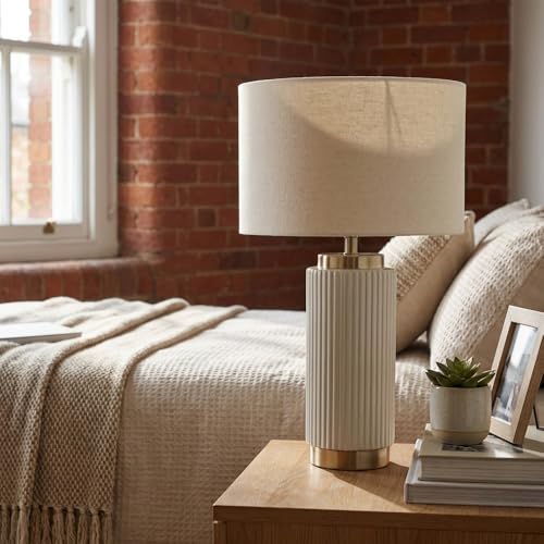 wilko Clara Table Lamp, Off-White Ceramic Base with Gold Metallic Caps, Modern Finish - Image 3