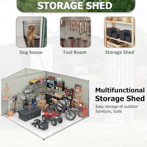 Image of Polar Aurora 6x8 FT Outdoor Storage Shed | Metal Garden Shed with Updated Frame Structure, Tool Sheds for Backyard Garden Patio Lawn, White